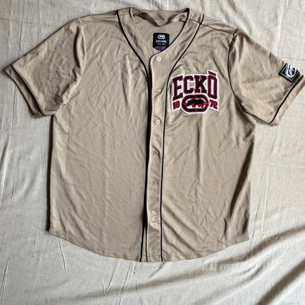 Ecko Unltd Shirt Men's XL The Show Baseball Jersey Khaki Y2K Style Short Sleeve